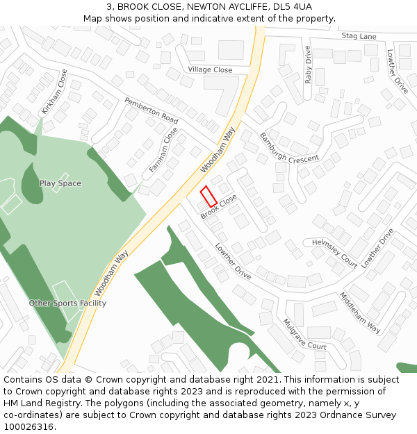 3, BROOK CLOSE, NEWTON AYCLIFFE, DL5 4UA: Location map and indicative extent of plot