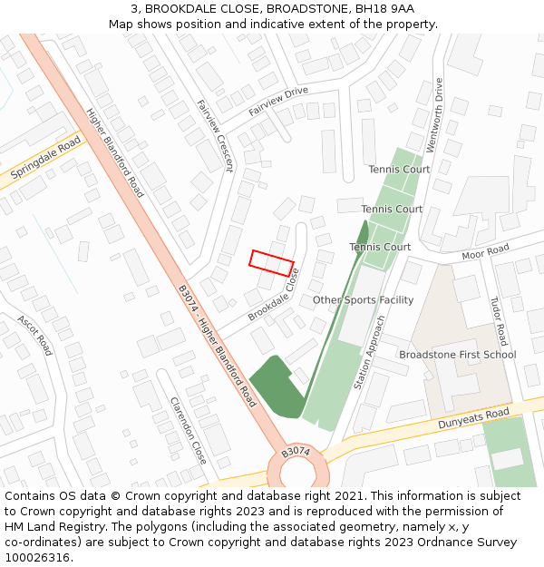 3, BROOKDALE CLOSE, BROADSTONE, BH18 9AA: Location map and indicative extent of plot