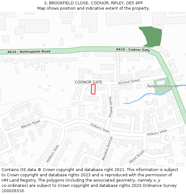 3, BROOKFIELD CLOSE, CODNOR, RIPLEY, DE5 9PP: Location map and indicative extent of plot