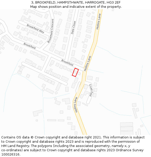 3, BROOKFIELD, HAMPSTHWAITE, HARROGATE, HG3 2EF: Location map and indicative extent of plot