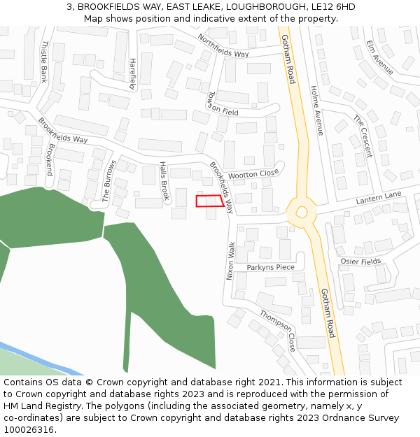 3, BROOKFIELDS WAY, EAST LEAKE, LOUGHBOROUGH, LE12 6HD: Location map and indicative extent of plot