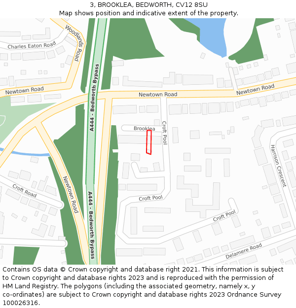 3, BROOKLEA, BEDWORTH, CV12 8SU: Location map and indicative extent of plot