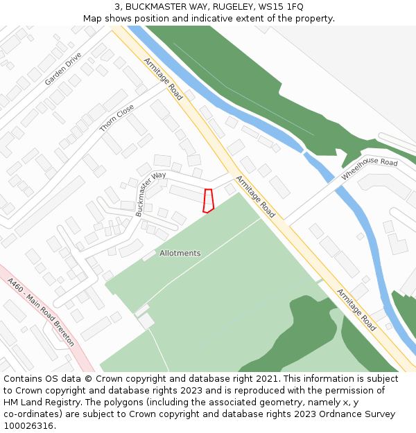 3, BUCKMASTER WAY, RUGELEY, WS15 1FQ: Location map and indicative extent of plot