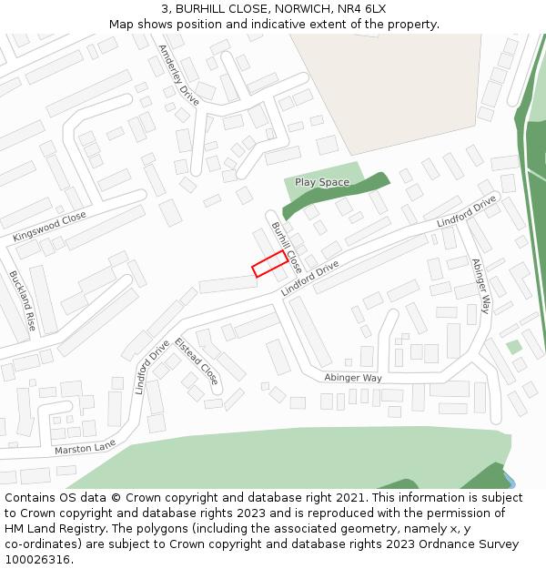 3, BURHILL CLOSE, NORWICH, NR4 6LX: Location map and indicative extent of plot