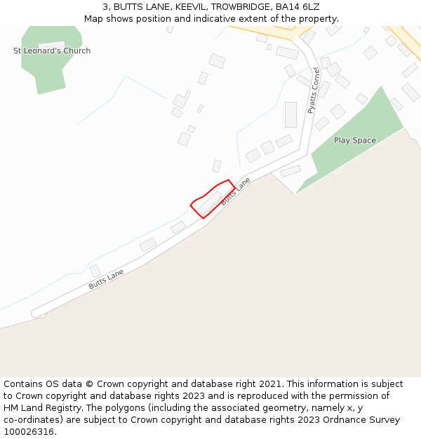 3, BUTTS LANE, KEEVIL, TROWBRIDGE, BA14 6LZ: Location map and indicative extent of plot