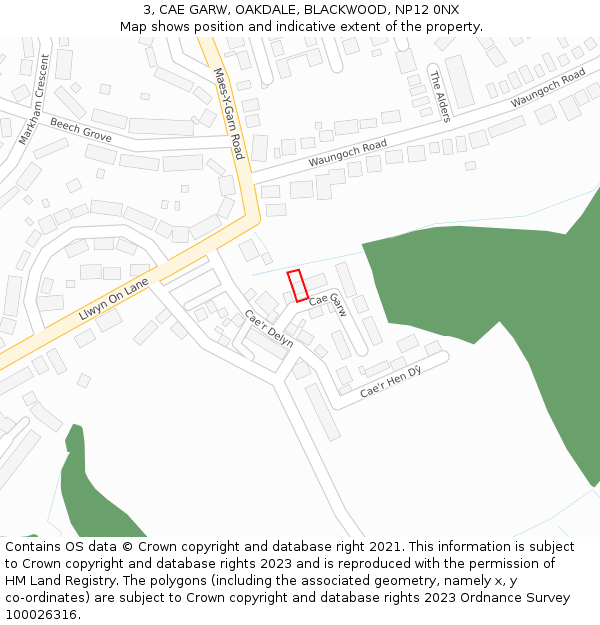 3, CAE GARW, OAKDALE, BLACKWOOD, NP12 0NX: Location map and indicative extent of plot