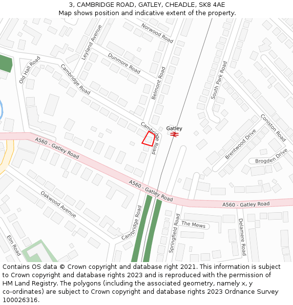 3, CAMBRIDGE ROAD, GATLEY, CHEADLE, SK8 4AE: Location map and indicative extent of plot