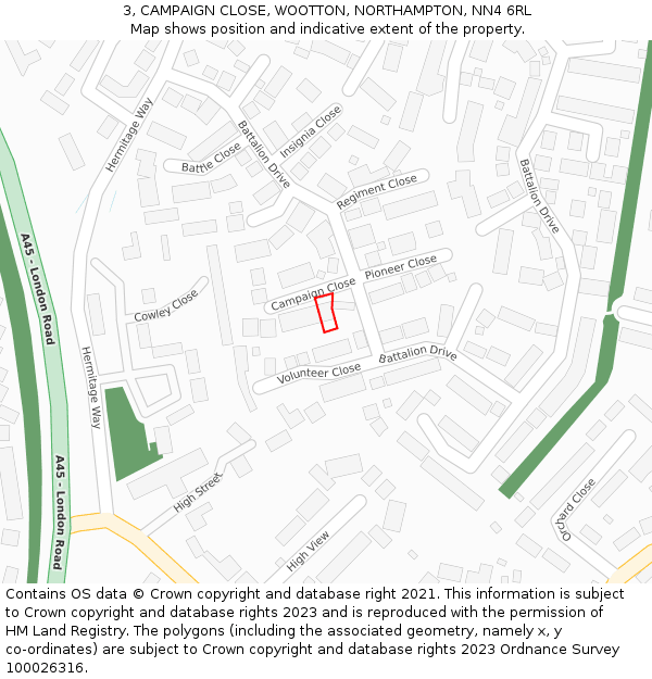 3, CAMPAIGN CLOSE, WOOTTON, NORTHAMPTON, NN4 6RL: Location map and indicative extent of plot