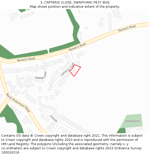 3, CAPTAINS CLOSE, SWAFFHAM, PE37 8HQ: Location map and indicative extent of plot