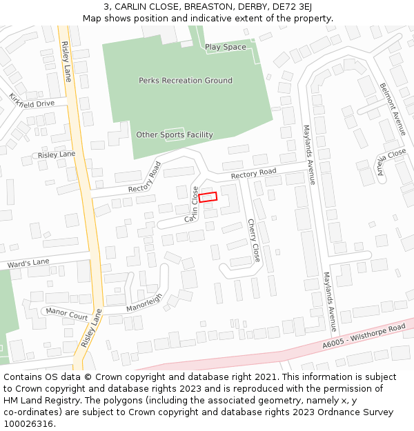 3, CARLIN CLOSE, BREASTON, DERBY, DE72 3EJ: Location map and indicative extent of plot