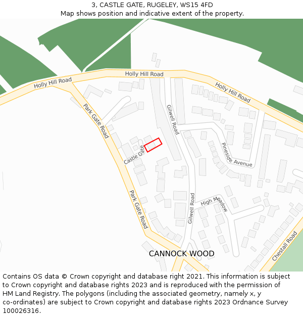 3, CASTLE GATE, RUGELEY, WS15 4FD: Location map and indicative extent of plot