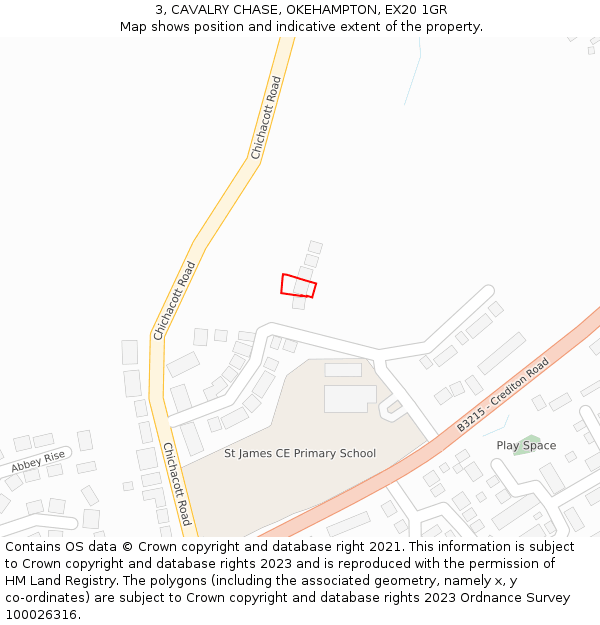 3, CAVALRY CHASE, OKEHAMPTON, EX20 1GR: Location map and indicative extent of plot