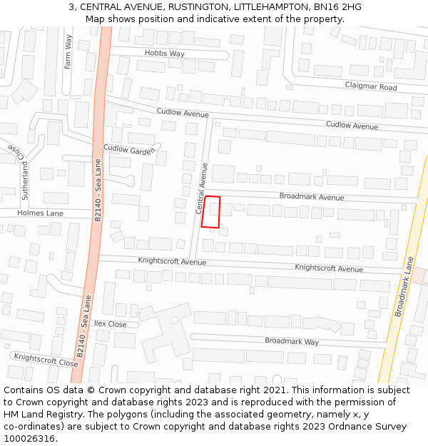 3, CENTRAL AVENUE, RUSTINGTON, LITTLEHAMPTON, BN16 2HG: Location map and indicative extent of plot