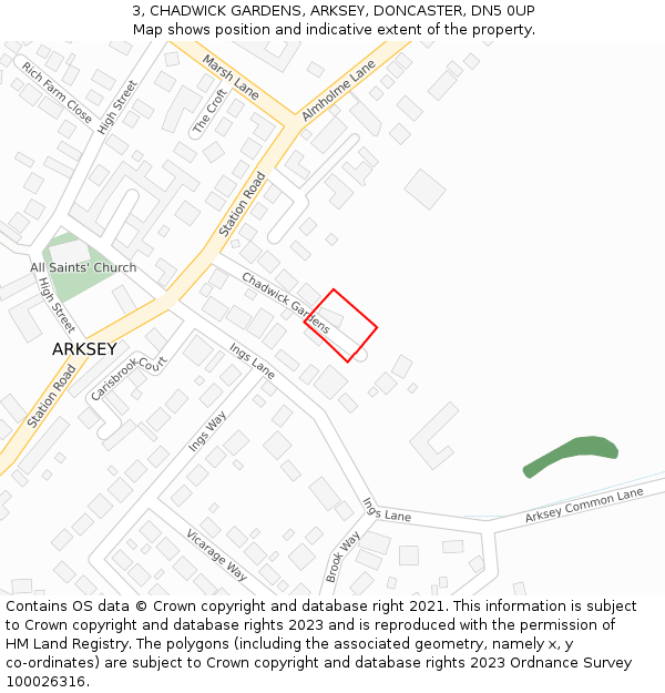 3, CHADWICK GARDENS, ARKSEY, DONCASTER, DN5 0UP: Location map and indicative extent of plot