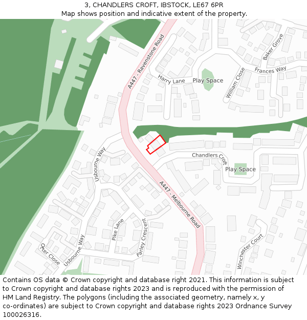 3, CHANDLERS CROFT, IBSTOCK, LE67 6PR: Location map and indicative extent of plot