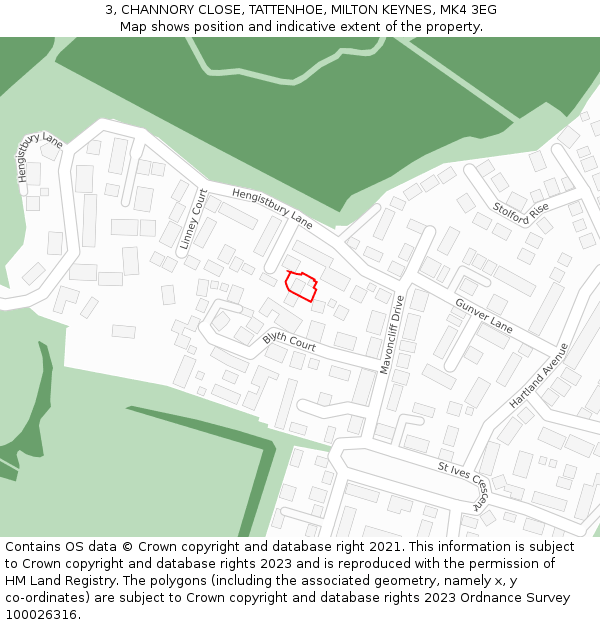 3, CHANNORY CLOSE, TATTENHOE, MILTON KEYNES, MK4 3EG: Location map and indicative extent of plot