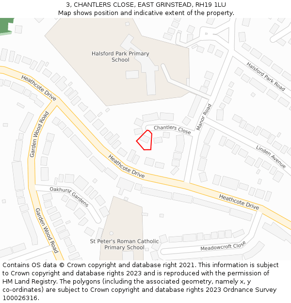 3, CHANTLERS CLOSE, EAST GRINSTEAD, RH19 1LU: Location map and indicative extent of plot