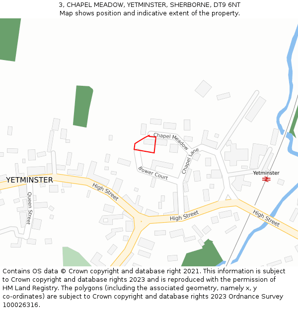 3, CHAPEL MEADOW, YETMINSTER, SHERBORNE, DT9 6NT: Location map and indicative extent of plot