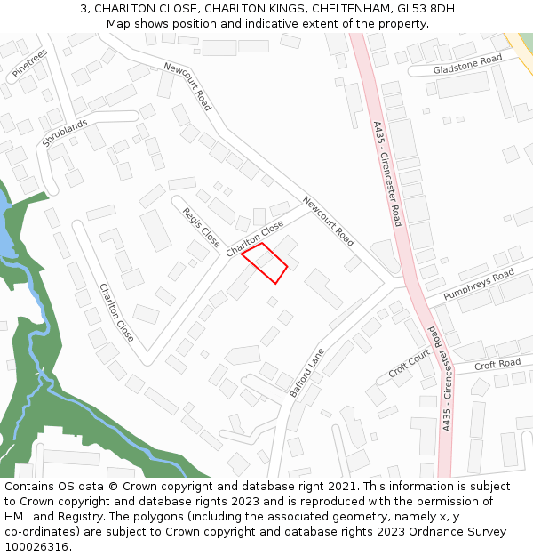 3, CHARLTON CLOSE, CHARLTON KINGS, CHELTENHAM, GL53 8DH: Location map and indicative extent of plot