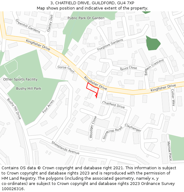 3, CHATFIELD DRIVE, GUILDFORD, GU4 7XP: Location map and indicative extent of plot