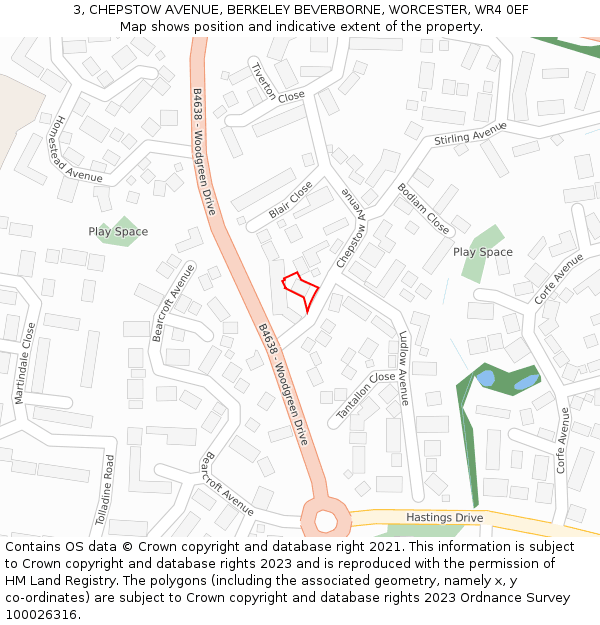 3, CHEPSTOW AVENUE, BERKELEY BEVERBORNE, WORCESTER, WR4 0EF: Location map and indicative extent of plot