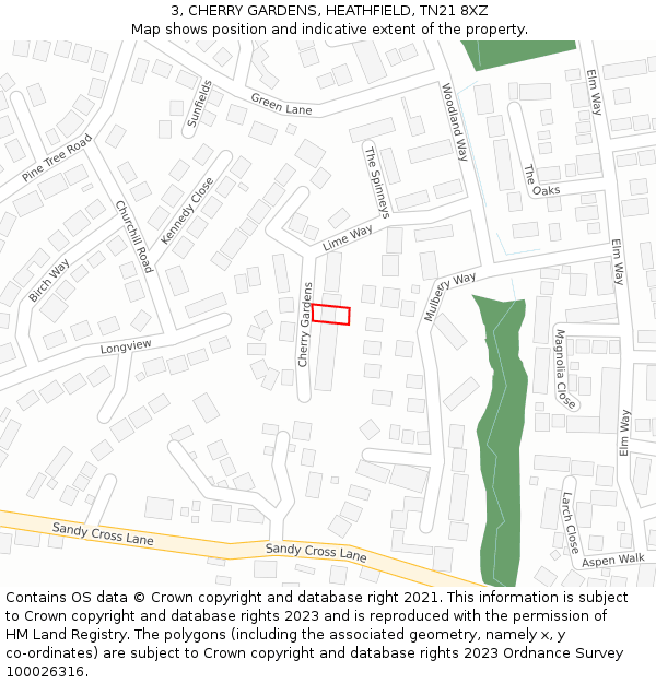 3, CHERRY GARDENS, HEATHFIELD, TN21 8XZ: Location map and indicative extent of plot