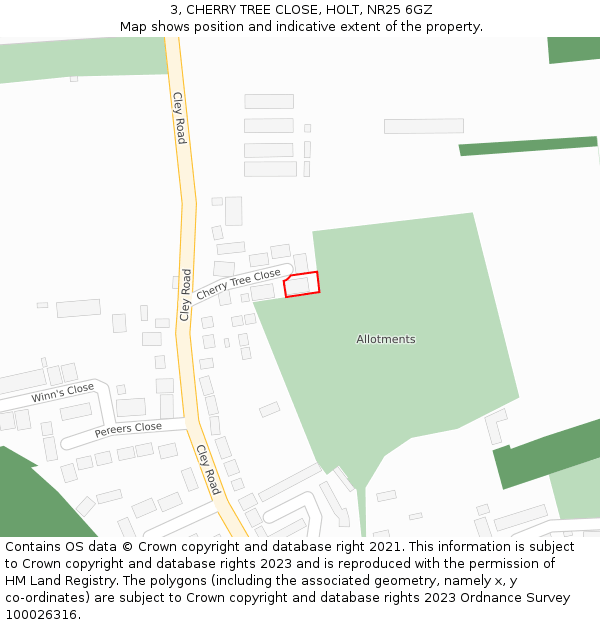 3, CHERRY TREE CLOSE, HOLT, NR25 6GZ: Location map and indicative extent of plot