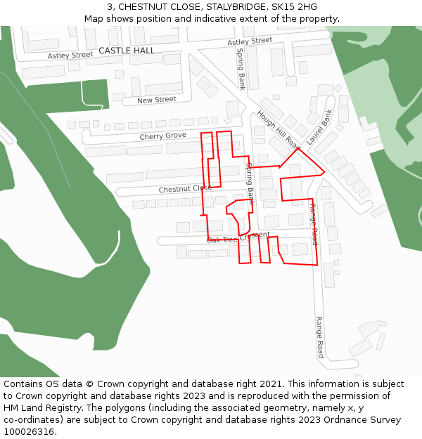 3, CHESTNUT CLOSE, STALYBRIDGE, SK15 2HG: Location map and indicative extent of plot