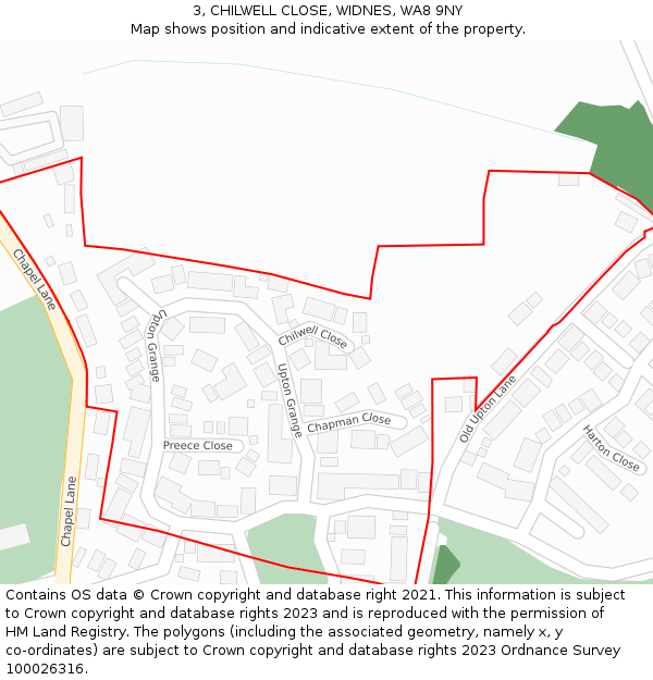 3, CHILWELL CLOSE, WIDNES, WA8 9NY: Location map and indicative extent of plot