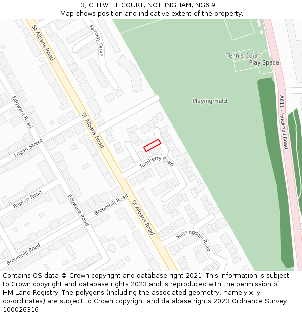 3, CHILWELL COURT, NOTTINGHAM, NG6 9LT: Location map and indicative extent of plot