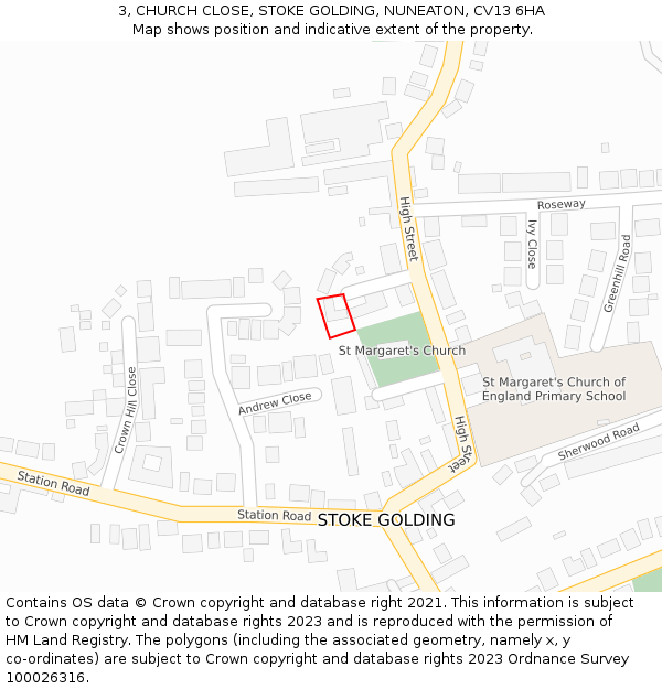 3, CHURCH CLOSE, STOKE GOLDING, NUNEATON, CV13 6HA: Location map and indicative extent of plot