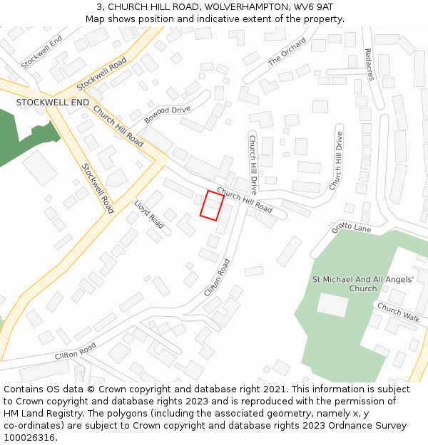 3, CHURCH HILL ROAD, WOLVERHAMPTON, WV6 9AT: Location map and indicative extent of plot