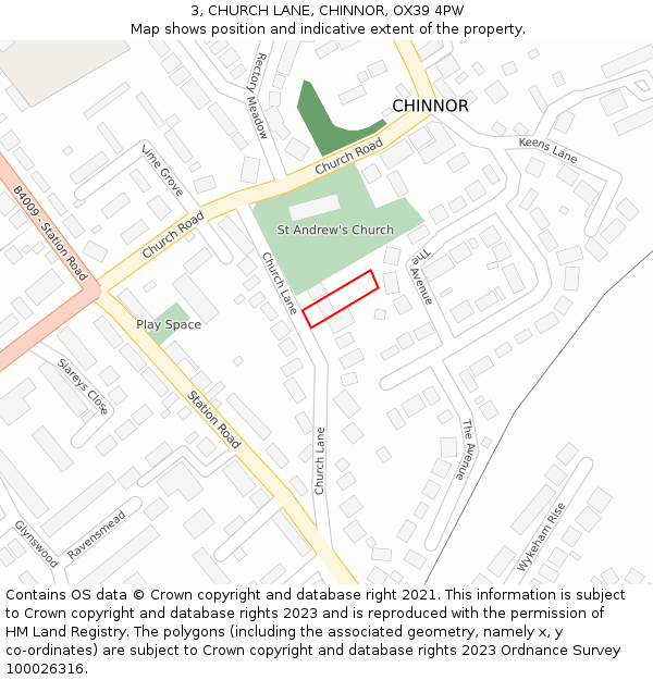 3, CHURCH LANE, CHINNOR, OX39 4PW: Location map and indicative extent of plot