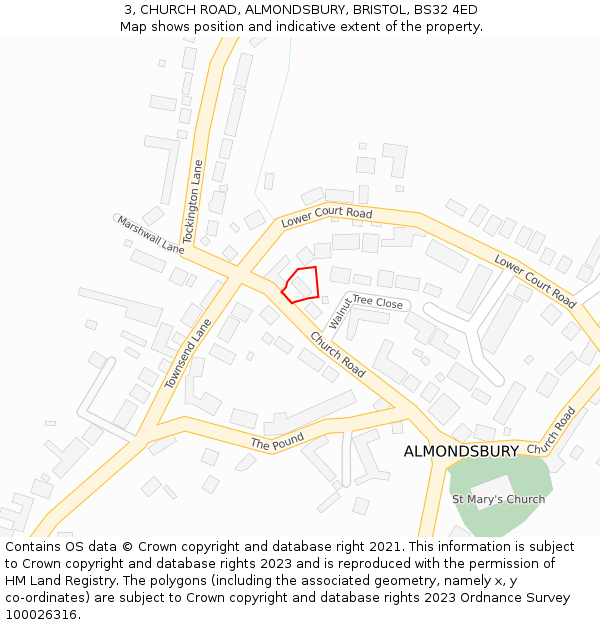 3, CHURCH ROAD, ALMONDSBURY, BRISTOL, BS32 4ED: Location map and indicative extent of plot