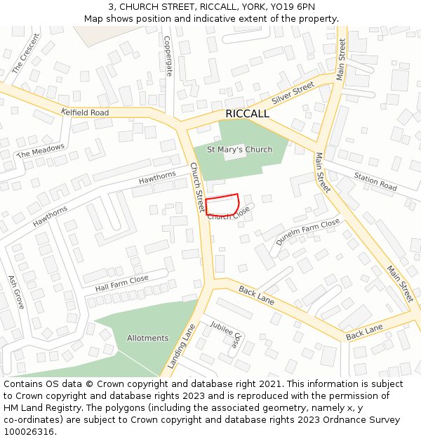 3, CHURCH STREET, RICCALL, YORK, YO19 6PN: Location map and indicative extent of plot