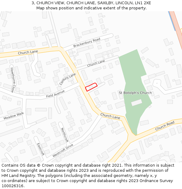 3, CHURCH VIEW, CHURCH LANE, SAXILBY, LINCOLN, LN1 2XE: Location map and indicative extent of plot