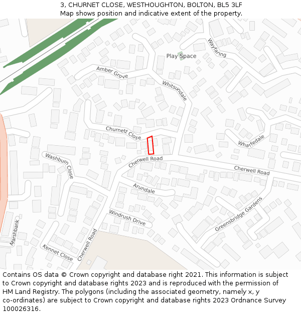 3, CHURNET CLOSE, WESTHOUGHTON, BOLTON, BL5 3LF: Location map and indicative extent of plot