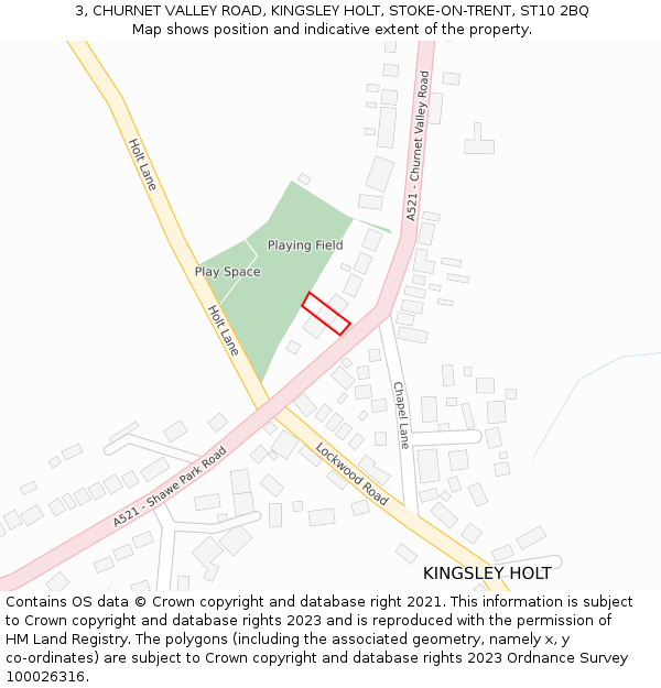 3, CHURNET VALLEY ROAD, KINGSLEY HOLT, STOKE-ON-TRENT, ST10 2BQ: Location map and indicative extent of plot