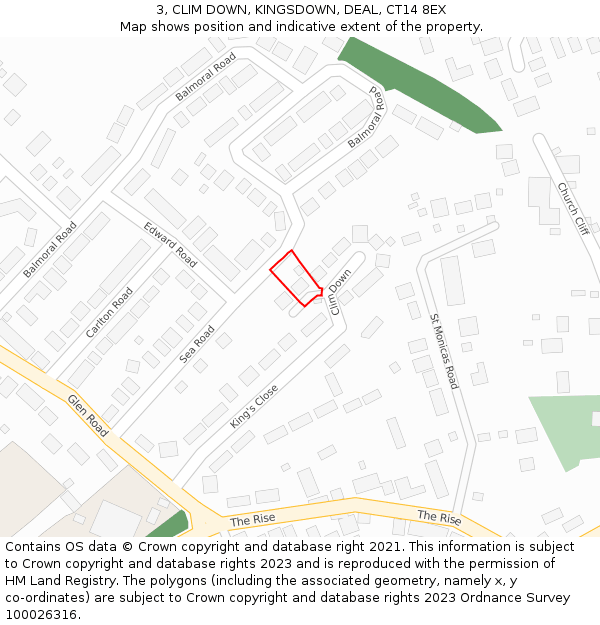 3, CLIM DOWN, KINGSDOWN, DEAL, CT14 8EX: Location map and indicative extent of plot