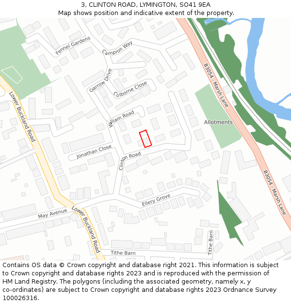 3, CLINTON ROAD, LYMINGTON, SO41 9EA: Location map and indicative extent of plot