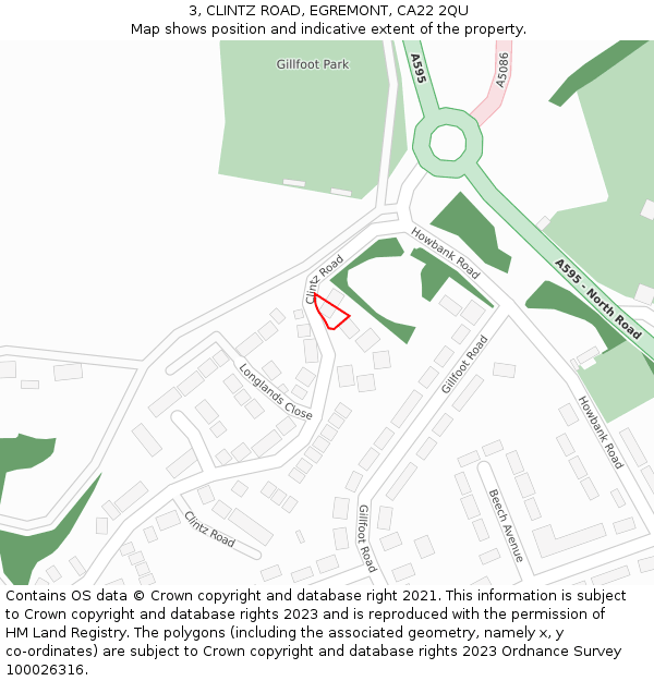 3, CLINTZ ROAD, EGREMONT, CA22 2QU: Location map and indicative extent of plot