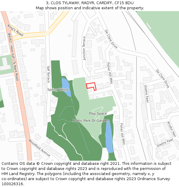 3, CLOS TYLAWAY, RADYR, CARDIFF, CF15 8DU: Location map and indicative extent of plot