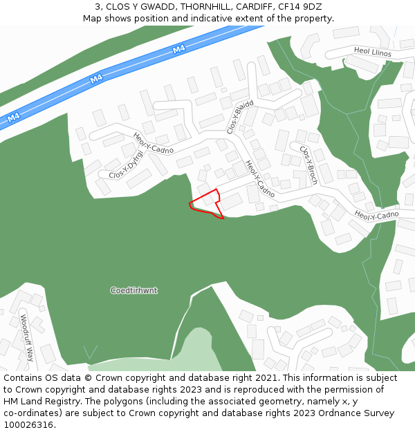 3, CLOS Y GWADD, THORNHILL, CARDIFF, CF14 9DZ: Location map and indicative extent of plot