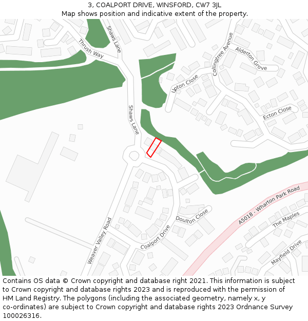 3, COALPORT DRIVE, WINSFORD, CW7 3JL: Location map and indicative extent of plot