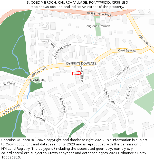 3, COED Y BROCH, CHURCH VILLAGE, PONTYPRIDD, CF38 1BQ: Location map and indicative extent of plot