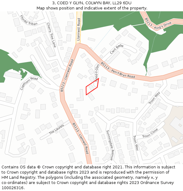 3, COED Y GLYN, COLWYN BAY, LL29 6DU: Location map and indicative extent of plot