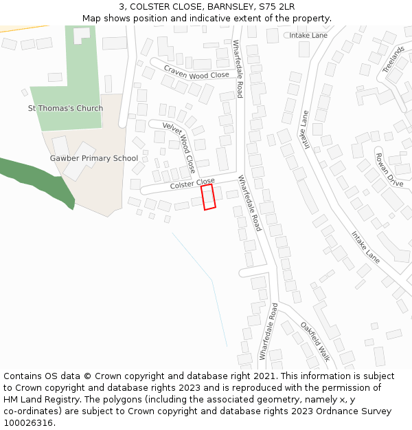 3, COLSTER CLOSE, BARNSLEY, S75 2LR: Location map and indicative extent of plot