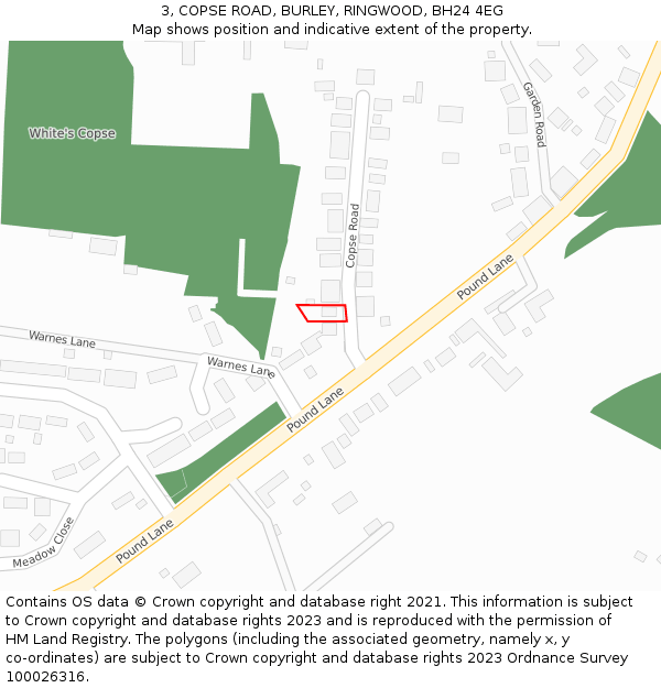 3, COPSE ROAD, BURLEY, RINGWOOD, BH24 4EG: Location map and indicative extent of plot