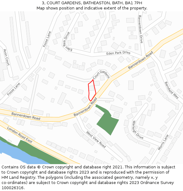 3, COURT GARDENS, BATHEASTON, BATH, BA1 7PH: Location map and indicative extent of plot