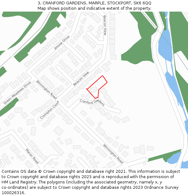 3, CRANFORD GARDENS, MARPLE, STOCKPORT, SK6 6QQ: Location map and indicative extent of plot